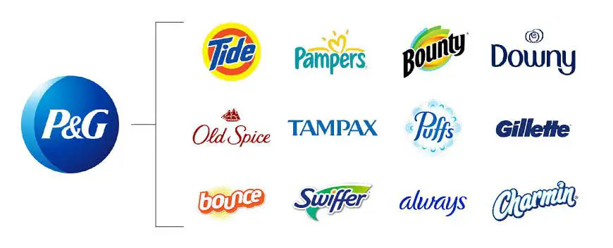 Procter and Gamble brand and sub-brands illustrating the brand architecture model for house of brands 
