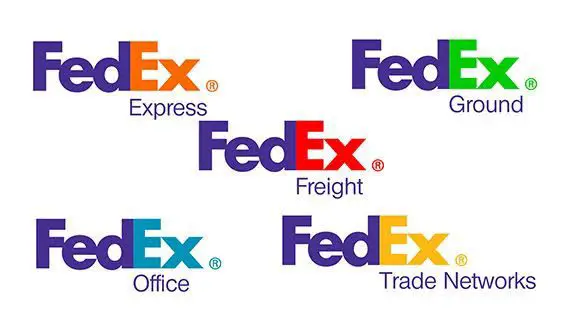 An image of FedEx and its sub-brands illustrating the branded house brand architecture 